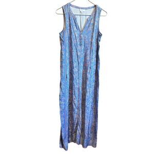 J.Jill Border Print Maxi Tank Dress Clear Blue Gentle Paisley Size Small